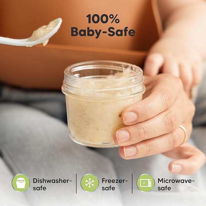 KeaBabies 12pk 4oz Glass Baby Food Containers with Lids - Leak-Proof, Microwavable Small Glass Jars, Baby Purees & Toddler Snack Storage Containers, BPA-Free, Dishwasher & Freezer Safe (Pastels)