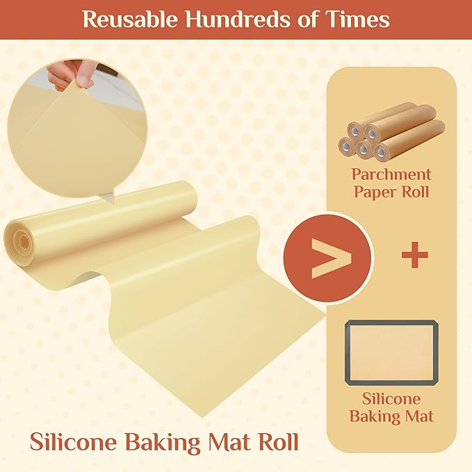 Silicone Baking Mat, 16 IN x 10 FT Free Cutting Baking Sheet,Non-Stick Reusable Dough & Pastry Mat,Non-Slip Silicone Mat Roll for Air Fryer Liner,Freeze Dryer,Oven Baking Pan,Kitchen Counter