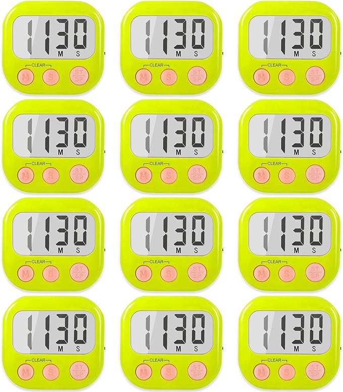 12 Pack Digital Kitchen Timers for Cooking Magnetic Timer for Cooking Loud Alarm Green