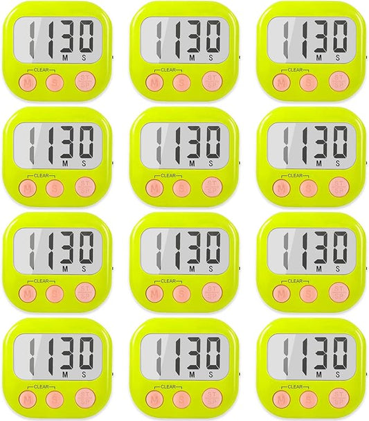 12 Pack Digital Kitchen Timers for Cooking Magnetic Timer for Cooking Loud Alarm Green