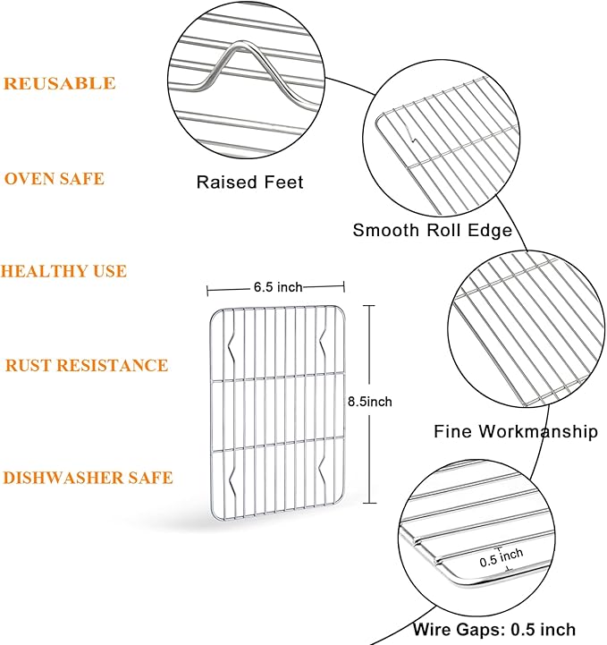 TeamFar 9'' x 7'' x 1'' Toaster Oven Pan with Rack Set of 4, Stainless Steel Compact Toaster Ovenware Pan with Cooling Rack, Healthy & Heavy Duty, Easy Clean & Dishwasher Safe, (2 Pans + 2 Racks)