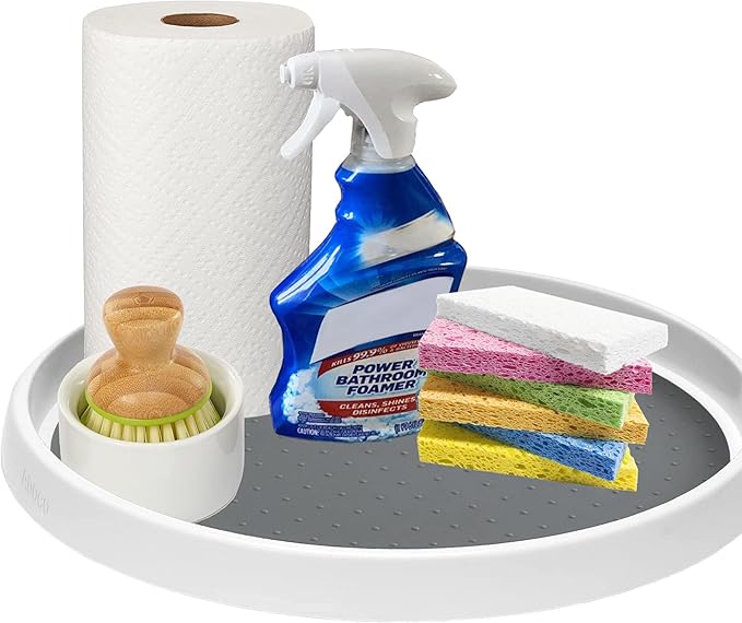 Set of 2, 12 Inch Non-Skid Lazy Susan Organizer, Pantry Lazy Susan Turntable for Cabinet, Kitchen Cabinet Organizer, Pantry Organization and Storage -White/Gray