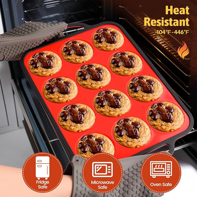 FUNBAKY Silicone Muffin Pan With Metal Frame, Muffin Tins Nonstick 12 Cups Regular Size Muffin Pan for Baking Muffin, Cupcake Food Grade