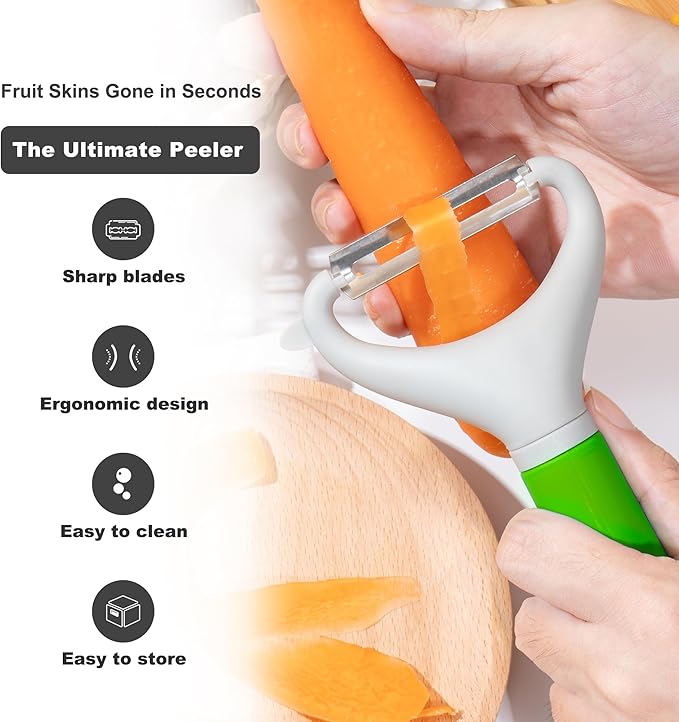 Li&Zhao Vegetable Peelers - Potato Peelers Fruit Peeler Veggie Peeler Carrot Peeler Apple Peeler Garlic Peeler for Kitchen Julienne Peeler, Dishwasher Safe(Green)