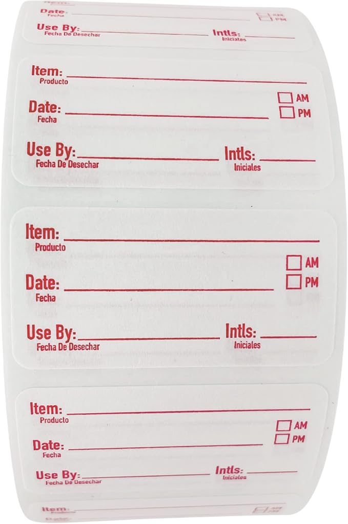 2x1 Dissolvable Food Labels (500, Red) - Writeable Material, Easy Removal, Restaurant Supplies, Kitchen Labels