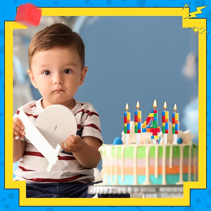 7 Pcs Building Block Themed Birthday Candles Set Building Blocks Number 4 Candle Cake Topper for Building Block Party Decoration Supplies (Number 4)