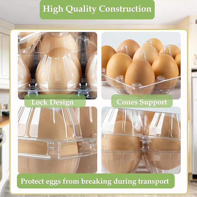 50 Pack Egg Cartons Cheap Bulk, Plastic Egg Cartons 6 Count, Reusable Chicken Egg Tray Holders for Home Market Farm Ranch (2x3 Grids)