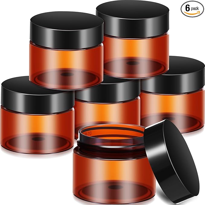 SATINIOR 6 Pack 8 oz Plastic Jars Containers with Lids Wide-mouth Refillable Leakproof Reusable Round Empty Jars for Travel Cosmetic Dry Food Spice Cookie Candy Home Kitchen Organizing(Amber)