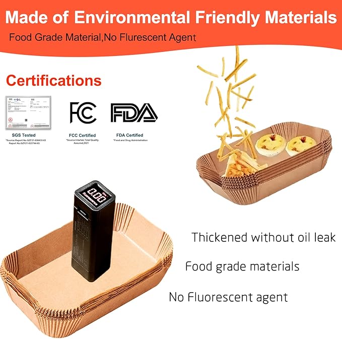 Air Fryer Liner Rectangular for Ninja Foodi Dual Basket 8QT 10QT, Bella Air Fryer Accessories, Air Fryer Liners 4 qt Rectangle, 125Pcs Parchment Paper liners for DZ201,DZ401, FG551