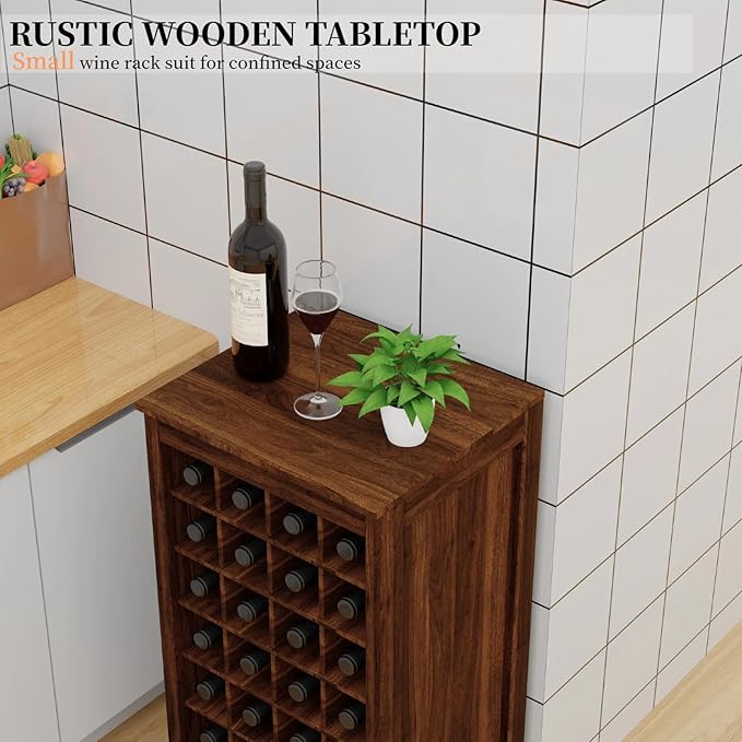 WERSMT 8-Tier Wine Rack Freestanding Floor, 32 Bottles Wood Wine Rack Counter for Small Space, Farmhouse Stackable Modular Wine Bottle Holder Rack, Walnut