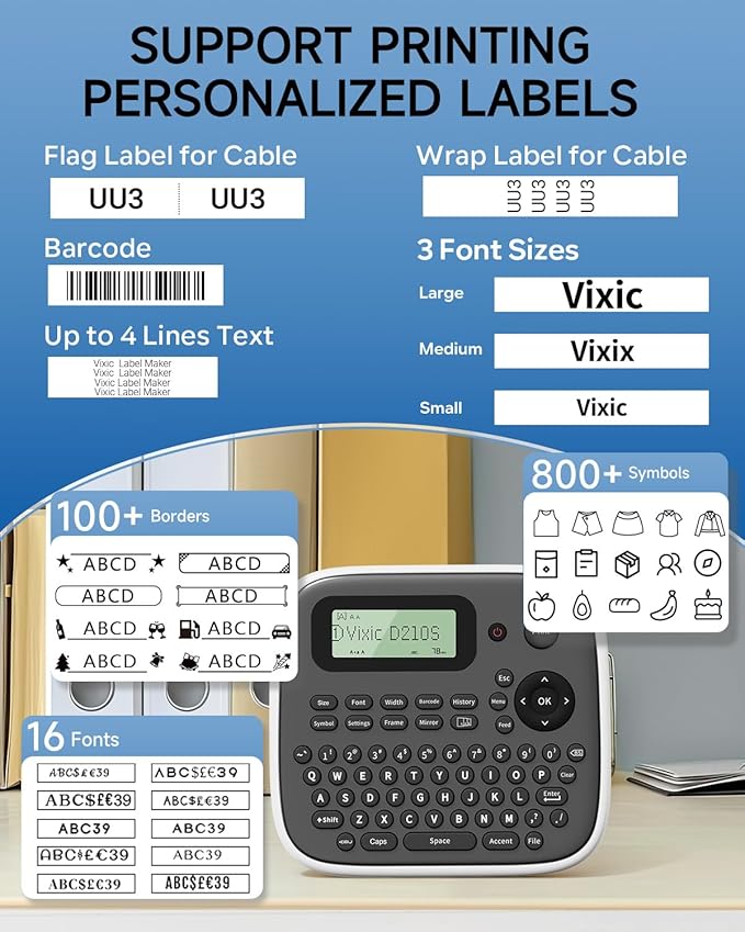 Label Makers, Label Maker Waterproof-Labels, D210S Label Maker Machine with Tapes, Portable Label Machine with Keyboard Powered by Type-C, Handheld Labeler Machine for School Office Organization