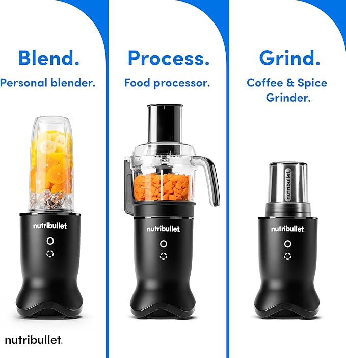 nutribullet® Ultra Plus+ 3-1 Compact Kitchen System, 1200W Kitchen System with Blender, Food Processor, and Coffee and Spice Grinder, 32oz and 24oz Blending Cups, 2-Cup Food Processor, Satin Black
