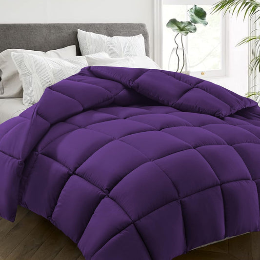 HYLEORY All Season Queen Size Bed Comforter - Cooling Goose Down Alternative Quilted Duvet Insert with Corner Tabs - Winter Warm - Machine Washable - Purple