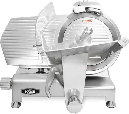 KWS MS-12ES Metal Collection Commercial 420W Electric Meat Slicer 12-Inch with 304 Stainless Steel Blade & Extended Back Space, Frozen Meat/Cheese/Food Slicer Low Noises [ ETL, NSF Certified ]