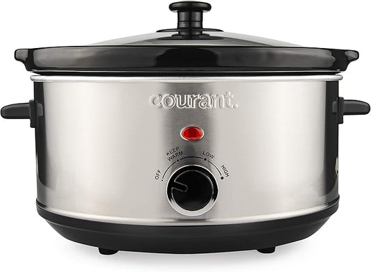 Courant Oval Slow Cooker Crock, with Easy Options 3.5 Quart Dishwasher Safe Pot, Stainless Steel