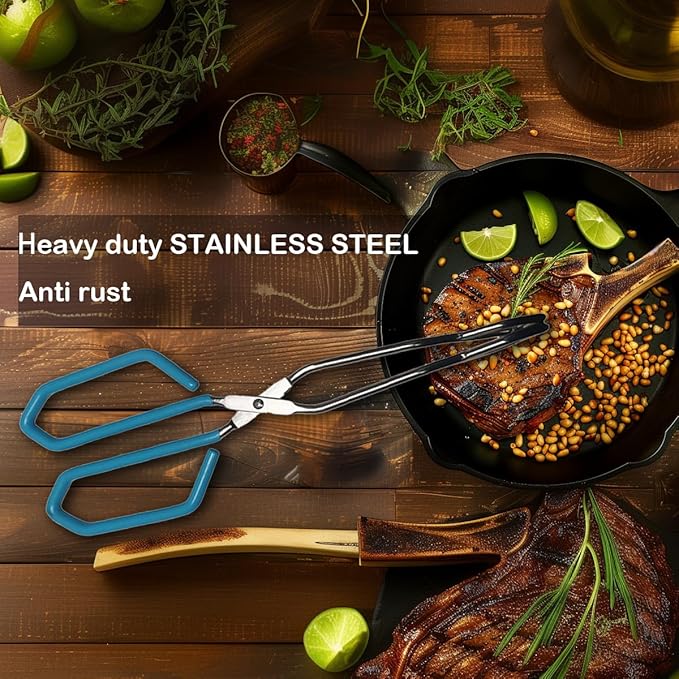 11 Inch Hiash Blue Stainless Steel Scissor Tongs, Kitchen Tongs for Cooking