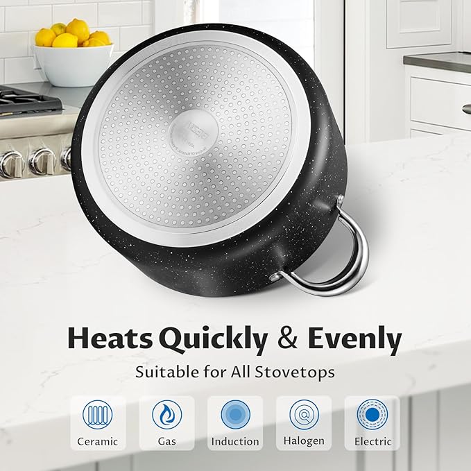 BEZIA Large 10 Quart Nonstick Stock Pot with Lid, Induction Cooking Pot Soup Pot, Non-toxic and Oven Safe, Perfect for Stews, Soups and All Stovetops, PFOA PFAS Free