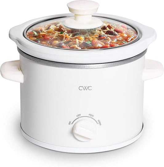 COOK WITH COLOR 2QT Mini Electric Round Slow Cooker - Adjustable Settings, Removable Stoneware Pot, Tempered Glass Lid, Dishwasher Safe, Cool-Touch Side Handles, Cream