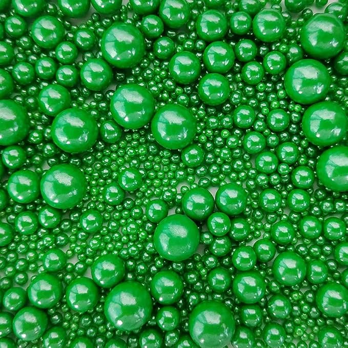 Edible Christmas Green Sugar Pearls Candy Sprinkles 120G/ 4.23Ounce Baking Cake Sprinkles Cupcake and Cake Topper Cookie Decorations Wedding Party Valentines Halloween Christmas Supplies