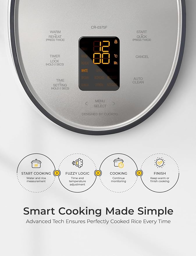 CUCKOO Rice Cooker 3 Cup Uncooked / 6 Cup Cooked, Modern Fuzzy Logic Rice Cooker Small with Delay Timer & Keep Warm Setting, Versatile Food Steamer for Cooking, Non-Stick Inner Pot, Gray (CR-0375FG)