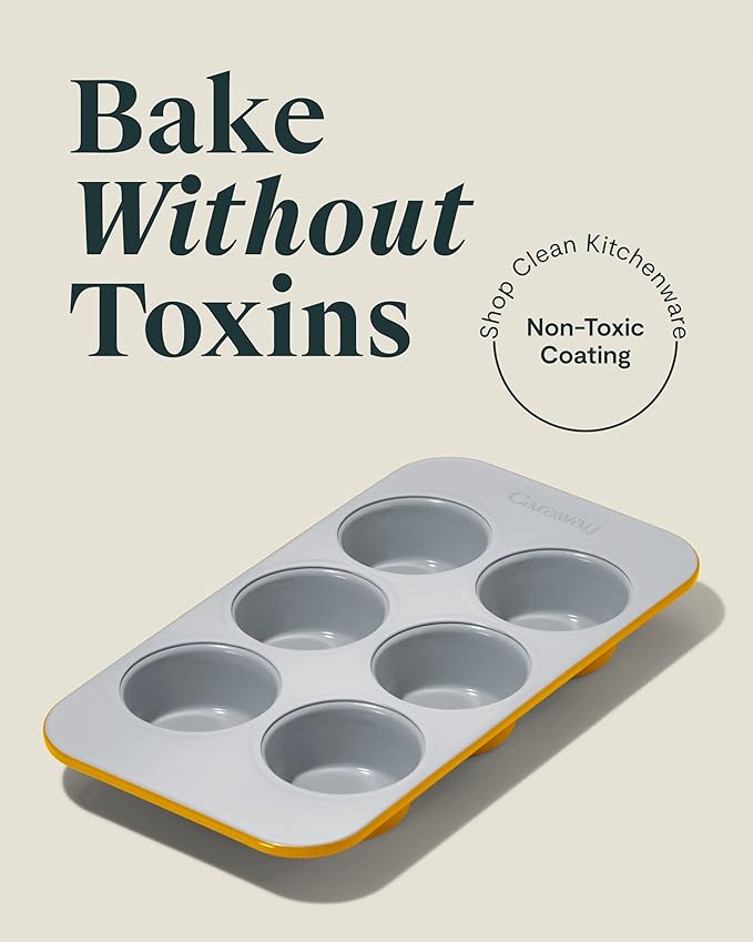 Caraway Nonstick Ceramic 6 Cup Muffin Pan – Non-Toxic, PTFE & PFOA Free – Oven Safe – Aluminized Steel Core – Small Muffin Pan for Baking Cupcakes, Muffins & More - Marigold