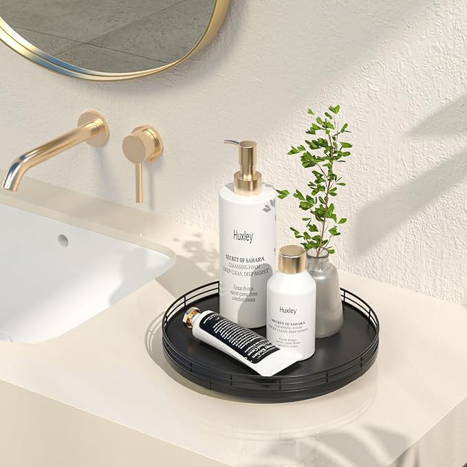 10" Oak Wood Lazy Susan Turntable Organizer, Lazy Susan for Cabinet Dining Table Pantry Kitchen Countertop Spice Bathroom Vanity Tray for Counter Dresser Sink Soap Holder Coffee Table Bar Decor Black