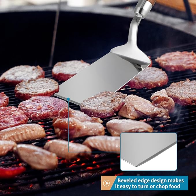 Stainless Steel Spatula with Wooden Handle, Nonstick Pancake Turner, Fried Egg Flipper for Cooking, Frying, Grilling, Baking, BBQ
