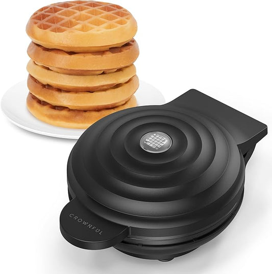 CROWNFUL Mini Waffle Maker, 4" Chaffle Maker with Compact Design, Easy to Clean, Non-Stick Surface, Recipe Guide Included, Perfect for Breakfast, Dessert, Sandwich, or Other Snacks