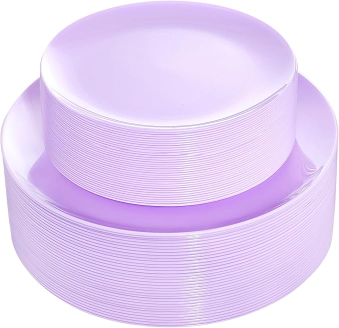 KIRE 60PCS Purple Plastic Plates Disposable - Heavy Duty Purple Plates Include 30Pcs 10.25” Dinner and 30Pcs 7.5” for Dessert/Salad - for Wedding/Bridal Shower