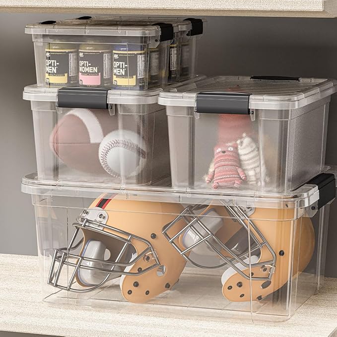 Superio Clear Storage Bins with Lids, Stackable Storage Box with Latches and Handles, Extra Small, 2 Pack 1.75 Quart