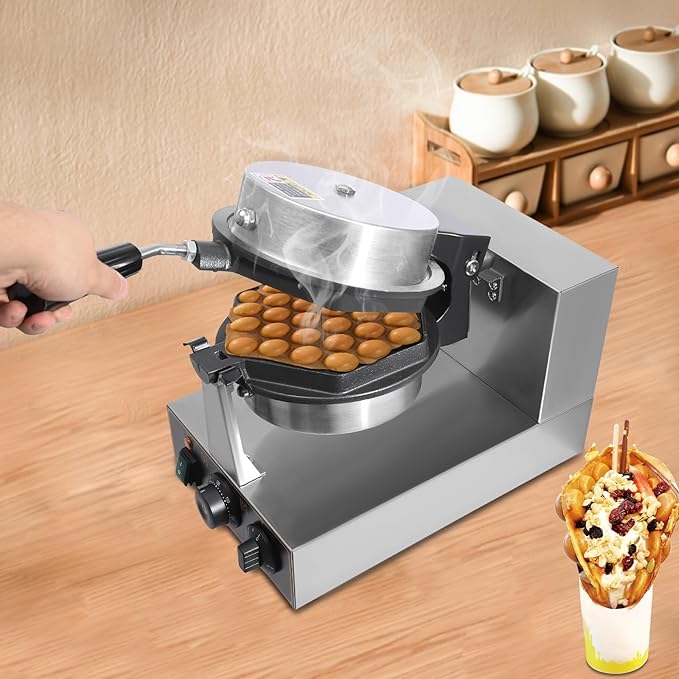 Hexagonal Egg Bubble Waffle Maker, 1300W Commercial Egg Waffle Making Machine, 122-572°F Honeycomb Double Sided Heated Waffles Maker with 180°Rotatable 2 Pans and Bent Handles