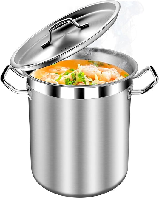 Commercial Grade Large Stock Pot - Soup Pot with Lid - Non-Nickel Stainless Steel - Healthy Cookware Polished Stockpots - Heavy Duty - 35 Quart (8.8Gallon)