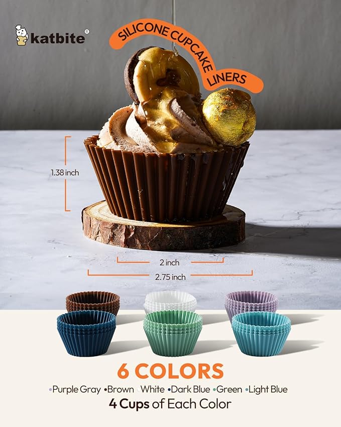 Silicone Cupcake Baking Cups Katbite 24 Pack Silicone Baking Cups Reusable Non-stick Heavy Duty Cupcake Liners for Baking Soft Pale Muffins Cups for Party Halloween Christmas