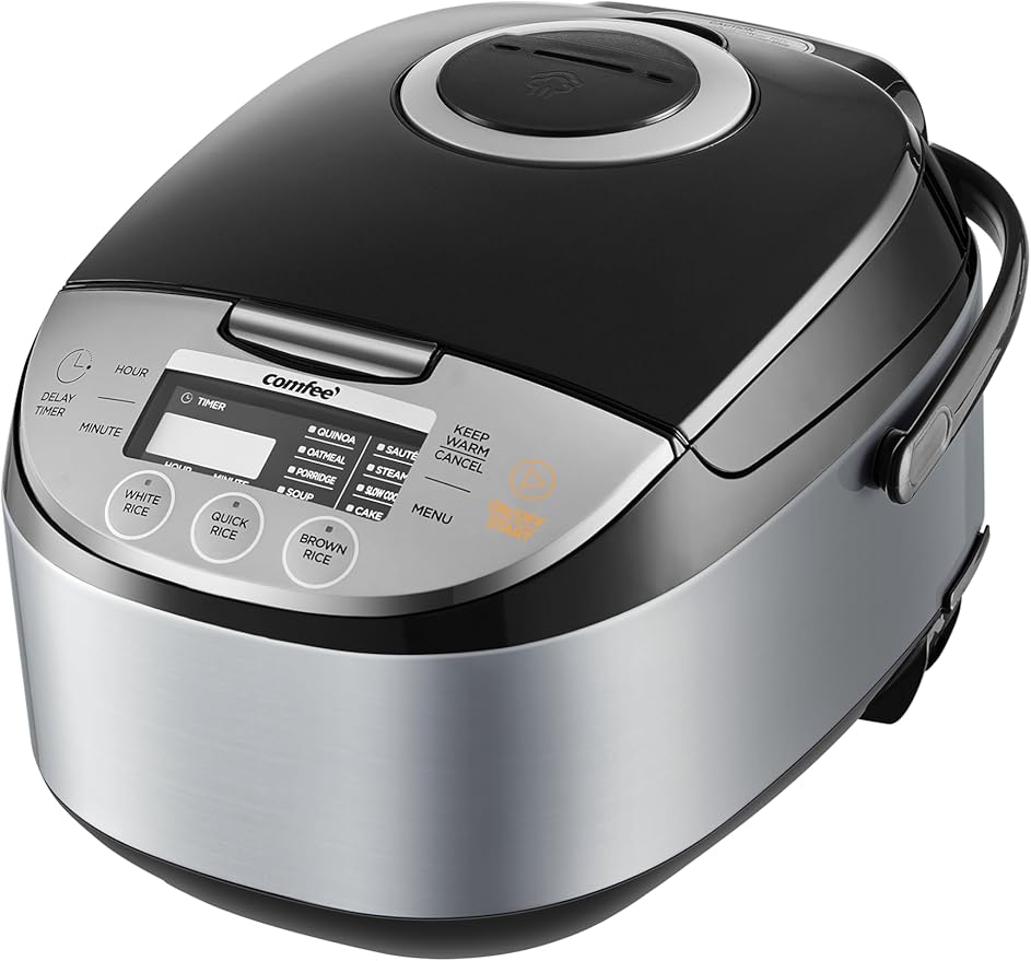 COMFEE' Rice Cooker 12 Cups Cooked/6 Cups Uncooked, Portable Non-Stick Rice Maker, Japanese Rice Cooker with Fuzzy Logic Technology, 24-Hour Timer Delay, 11 Presets, Steamer, Fast Rice Cooker, Grain Cooker, Black