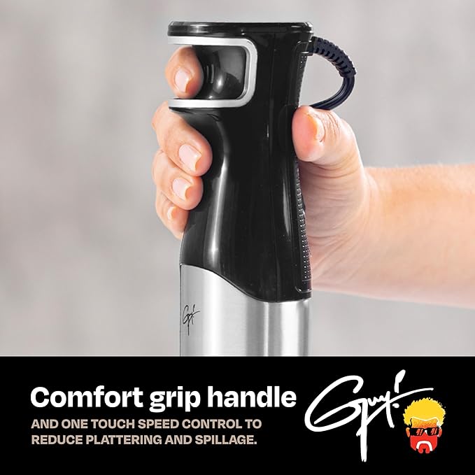 Guy Fieri's Flavortown Immersion Blender with DynamicShaft Technology, 400W & One-Hand Speed Control – Perfect for Soups, Sauces, Smoothies, Baby Food & More – Hand Blender & Electric Whisk
