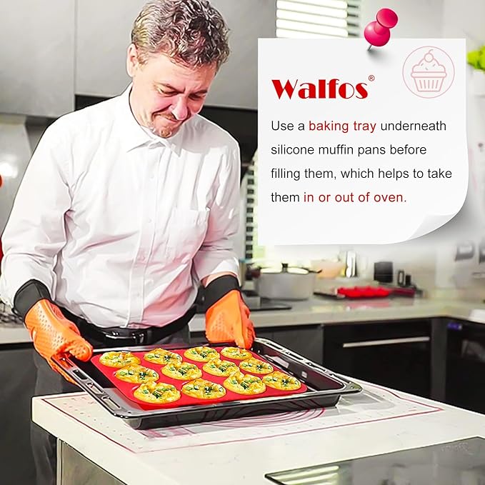 Walfos Silicone Muffin Pan - 12 Cups Regular Silicone Cupcake Pan, Non-stick Great for Making Muffin Cakes, Tart, Bread - BPA Free and Dishwasher Safe