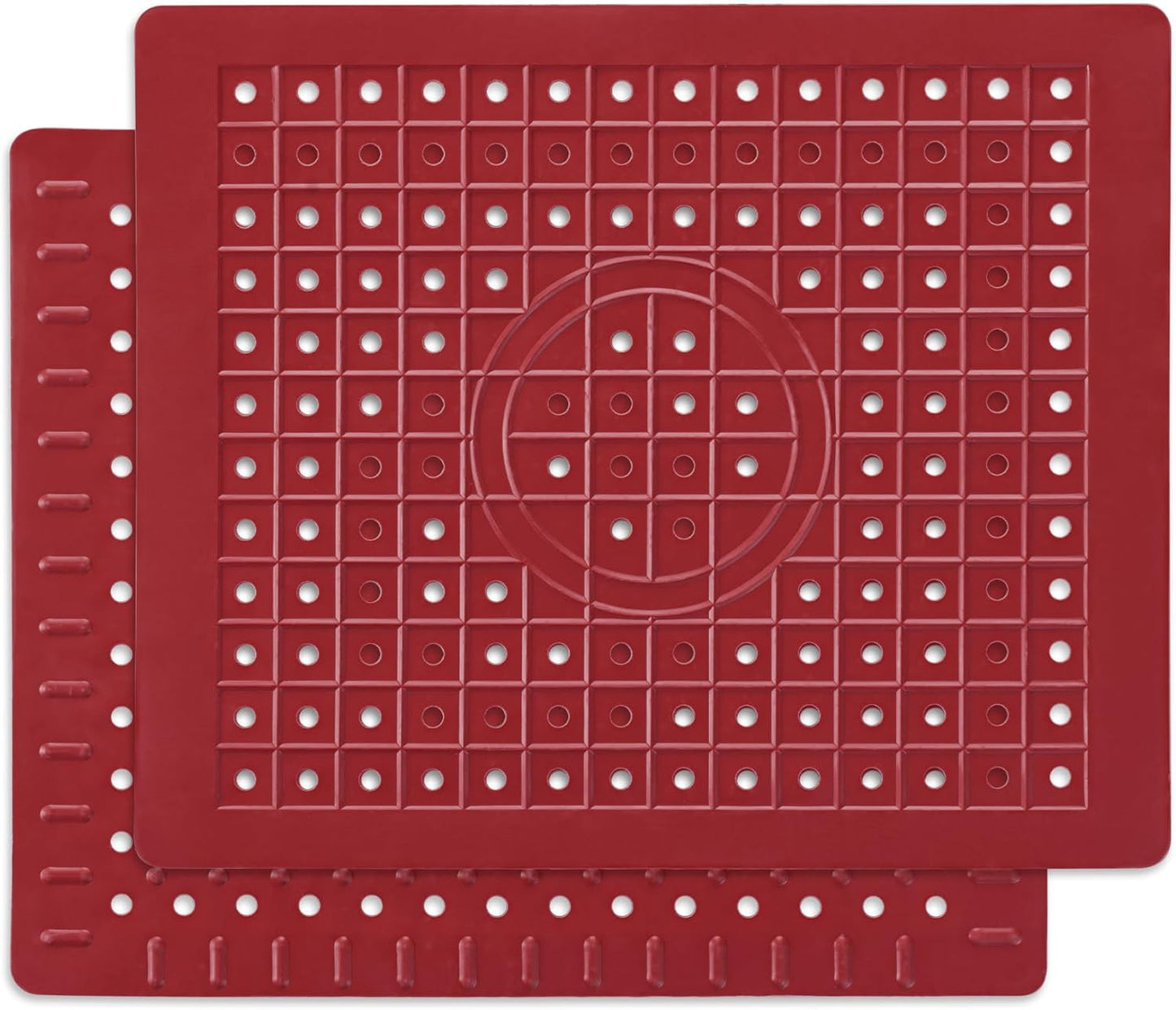 WILLKOMMEN Kitchen Sink Mat, 12" x 10" Rectangular Sink Protector Pad, Fast-Draining Grid Design Liner, Dish Drying Mat 2 Pack Red