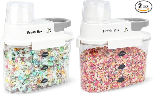 Cereal Storage Container 2Pack,44oz/1.3L Airtight Food Storage Containers With Lids,Organizers Storage With Measuring Cup for Beans,Sugar,Rice,Nuts,Snacks,Pet Food,Candy