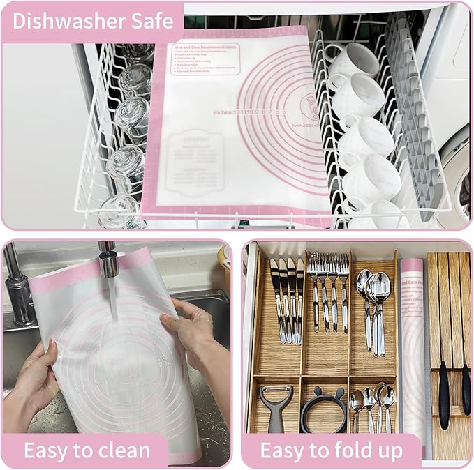 Silicone Pastry Mat for Dough Rolling, Extra Large Silicone Baking Mat with Measurements, Baking sheet for Cookies Fondant Pie Crust, Countertop Protector