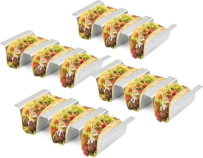 Stainless Taco Holders Set: 4-Stand Holders for 3 Tacos, Easy to Clean, Dishwasher Safe, Street Taco Ready
