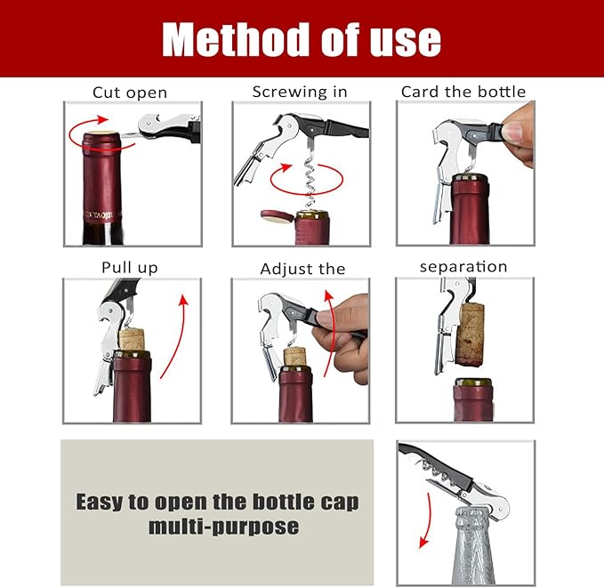 RECUTMS 12 Packs Wine Corkscrew Opener Bulk Stainless Steel Fold Beer or Bottle Opener Serrated Foil Cutter,Perfect for Bars,Restaurants,Family,Company Party (Claret)