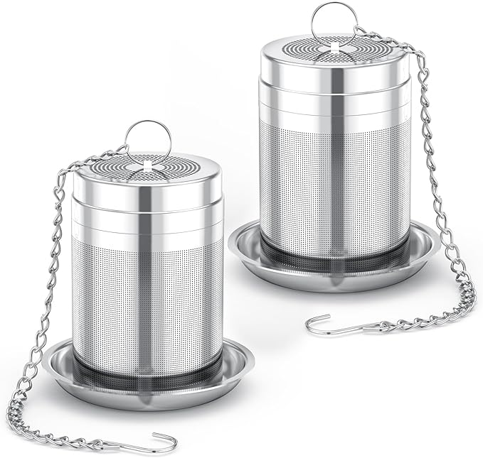 House Again 2 Pack Tea Infusers, Extra Fine Mesh Tea Strainers for Loose Tea, Updated Slim Threaded Lid & 304 Stainless Steel, Loose Leaf Tea Steeper for Brew Tea Spices & Seasonings
