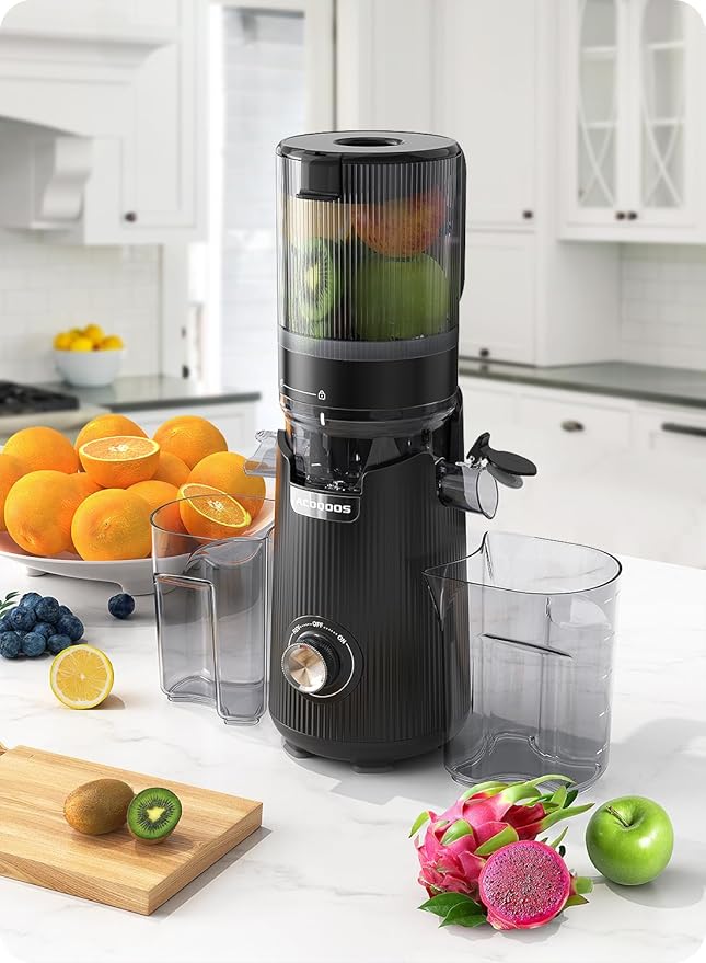 ACOQOOS Juicer Machines, 5.3" Wide Chute for Whole Fruit and Vegetable,1.8L Auto-Feed Time-Saver, Slow Masticating High Yield, Easy to Clean Cold Press Juicer with 2 Cups