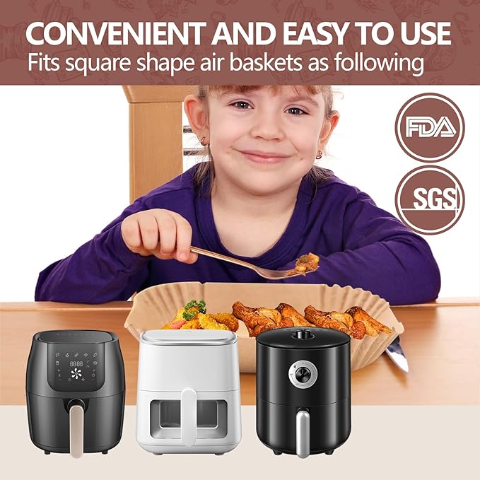 UBeesize 9 Inch Air Fryer Paper Liners, 400 PCS Parchment Paper, Air Fryer Disposable Paper Liners for Microwave, Non-Stick Sheets Square Free of Bleach（Bottom size 8 Inch）