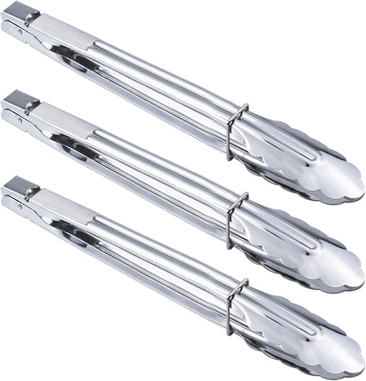Stainless Steel Serving Tongs Grilling Tongs for Cooking Camping Barbecue (12-Inch 3 Pieces)