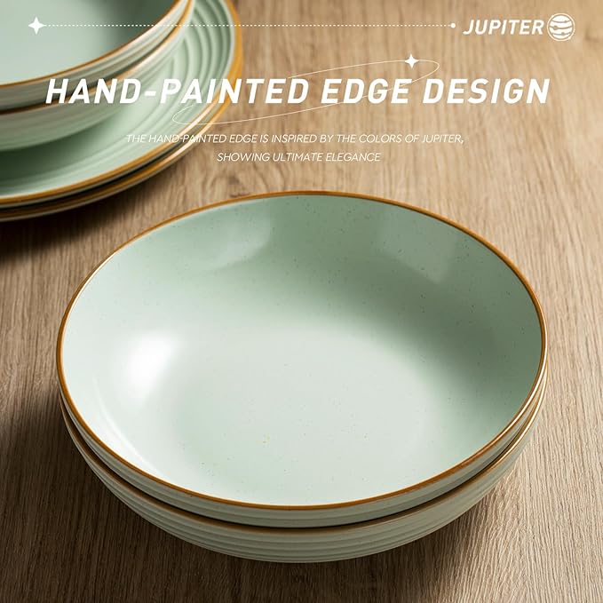 famiware Jupiter Pasta Bowls, 30 OZ Large Salad Bowls Set of 4, Microwave and Dishwasher Safe, Sturdy & Stackable, Serving Bowls for Kitchen, Light Green