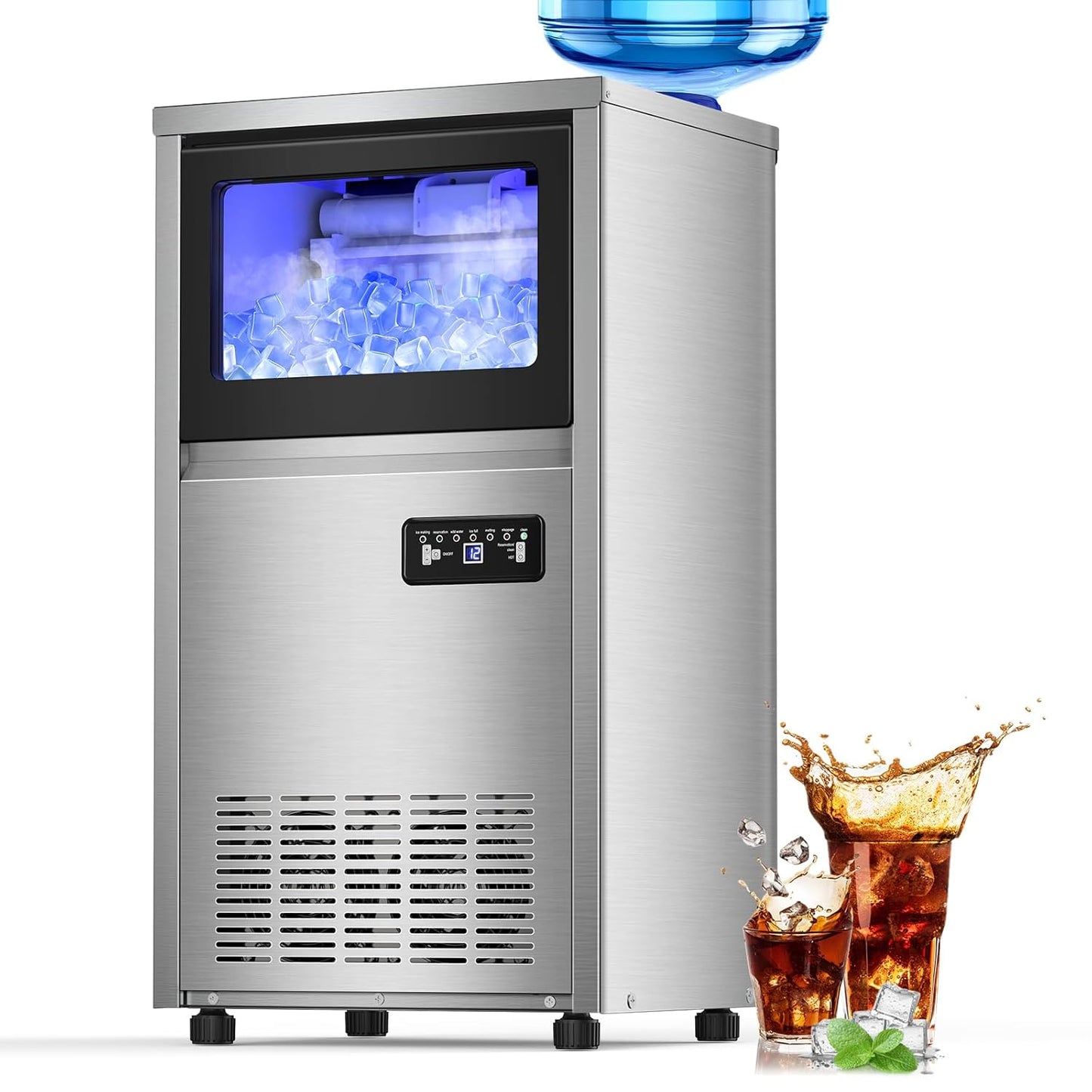 140Lbs/24H Ice Maker Machine with 30Lbs Ice Capacity for Commercial &Home use, 50Pcs Clear Ice Cubes per Round in 11-20Mins, Stainless Steel Under Counter Freestanding Ice Machine Maker