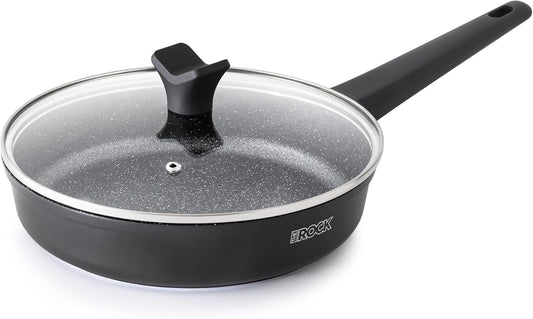 THE ROCK SOHO 9.5-Inch Nonstick Frying Pan with Lid – Compact for Urban Kitchens, Nothing Sticks, Never Warps, Lasts Longer, Oven & Dishwasher Safe, Black