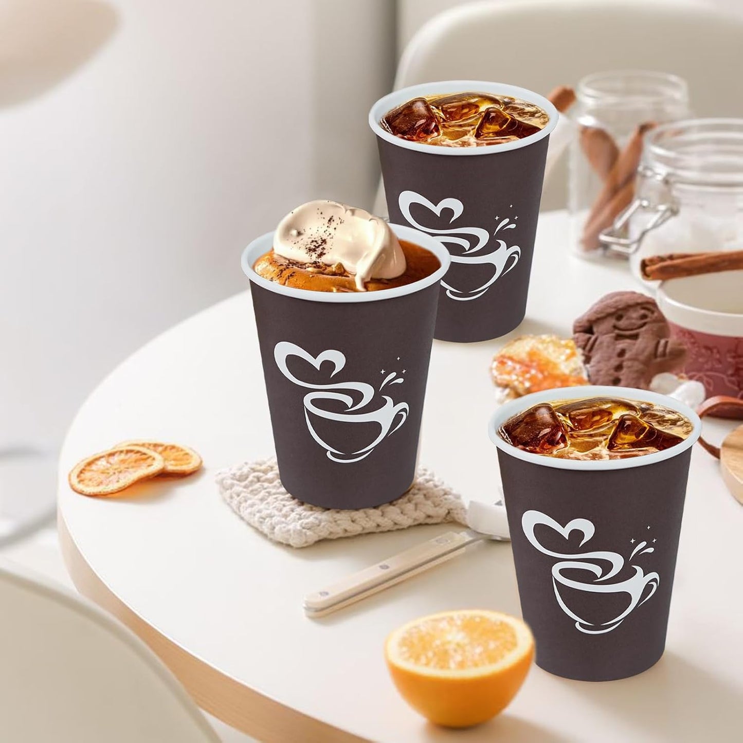 300 Count 12 oz Paper Coffee Cups, Disposable Drinking Cups for Hot or Cold Beverage, 12 ounce Brown Coffee Cups for Party, Business, Travel, Picnic