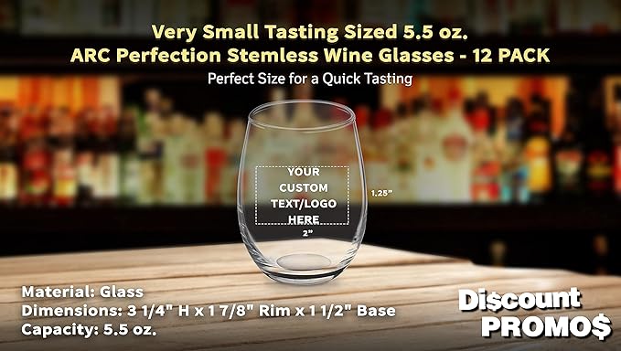 Custom Stemless Wine Glasses by ARC 5.5 oz. Set of 12, Personalized Bulk Pack - Perfect for Hotel, Bar, Restaurant or Lounge - Black